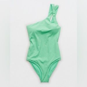 Ribbed green one shoulder Aerie suit